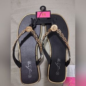 Women's Gold Lion Chest Slide On Sandal